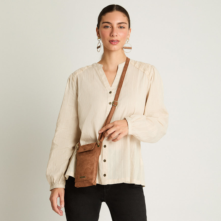 PORTA CELULAR GAMUZA CAMEL