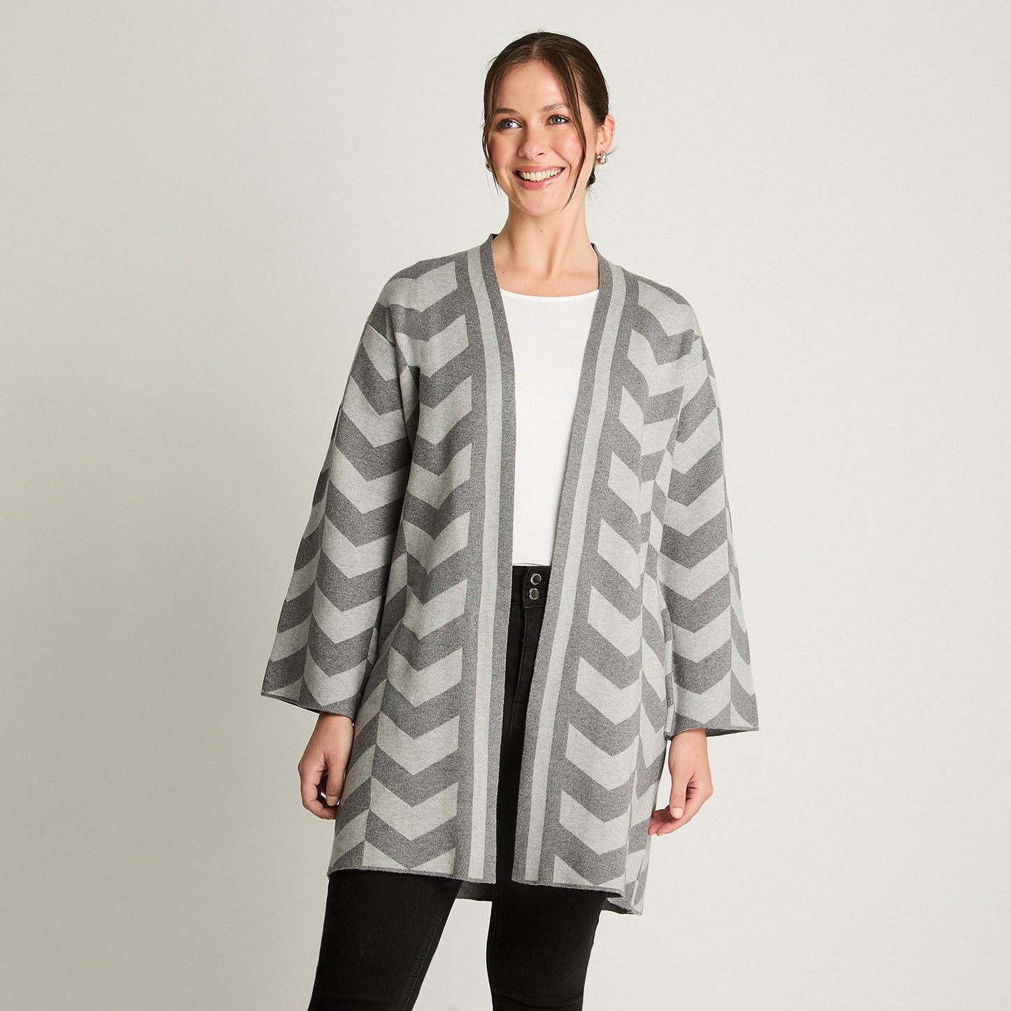 Cardigan Tejido Gris Mujer - 100% Algodón Lavable