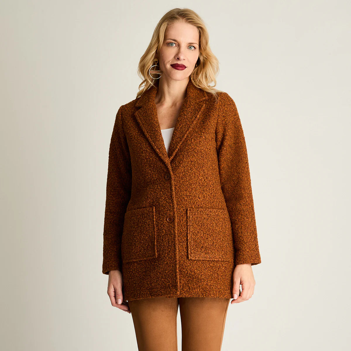 Cardigan Bouclé Terracota Mujer - Textura Premium Elegante