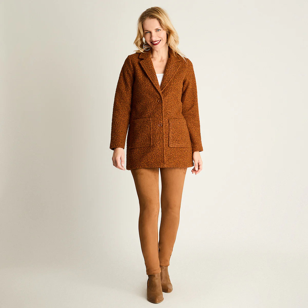 Cardigan Bouclé Terracota Mujer - Textura Premium Elegante